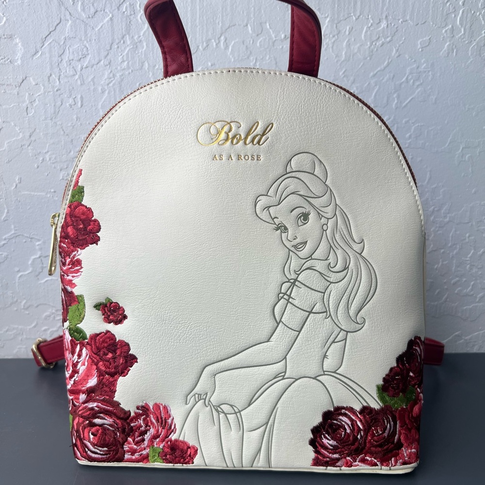 Loungefly Cream and Red Rose Backpack